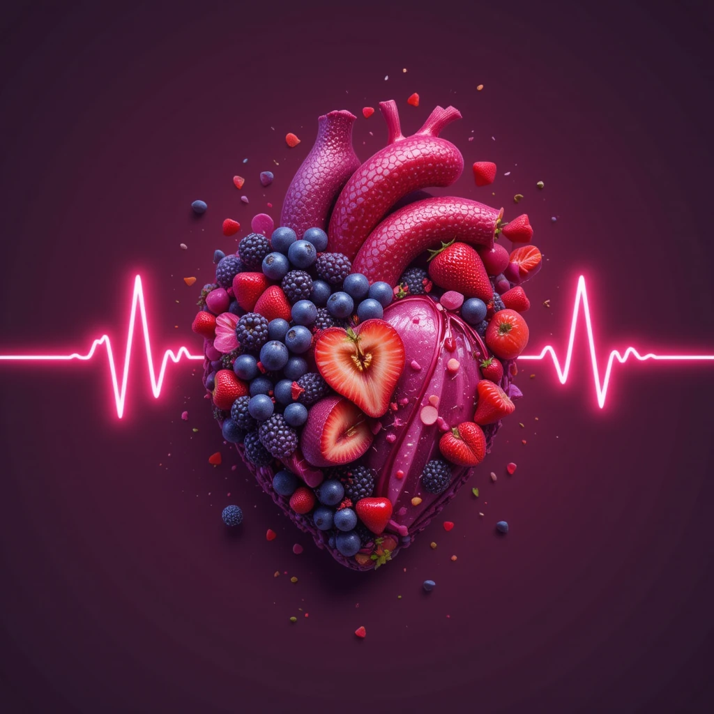 Coração formado por açaí representando os benefícios do açaí para a saúde cardiovascular e proteção do coração