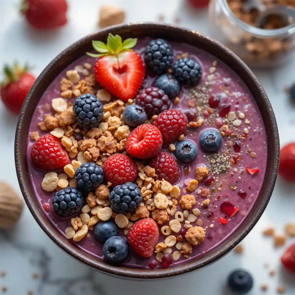 Tigela de açaí nutritiva mostrando como aproveitar os benefícios do açaí na alimentação diária de forma deliciosa