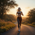 Mulher praticando atividade física em jejum ao nascer do sol, representando a dúvida comum se treinar em jejum faz mal ou pode ser benéfico dependendo do contexto.